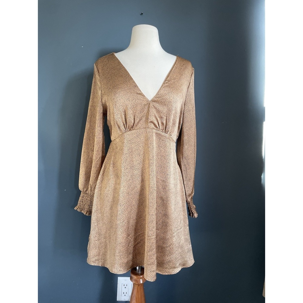 Yumi Gami Womens Dress M‎ Leopard Print V Neck Long Sleeve A Line Mini